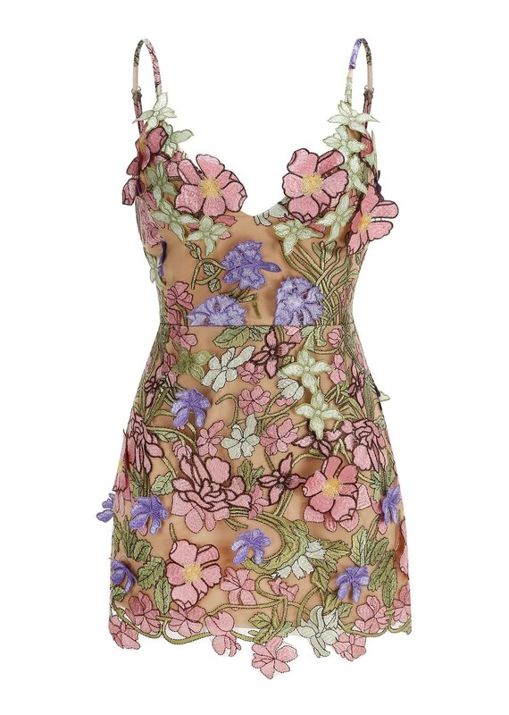 Aurora 3D Floral V Neck Mini Dress