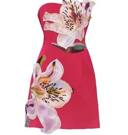 Maisie 3D Floral Embroidered Applique Strapless Mini Dress