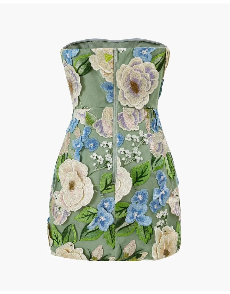 Imogen 3D Floral Embroidered Strapless Mini Dress