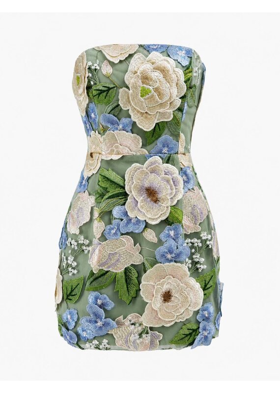 Imogen 3D Floral Embroidered Strapless Mini Dress