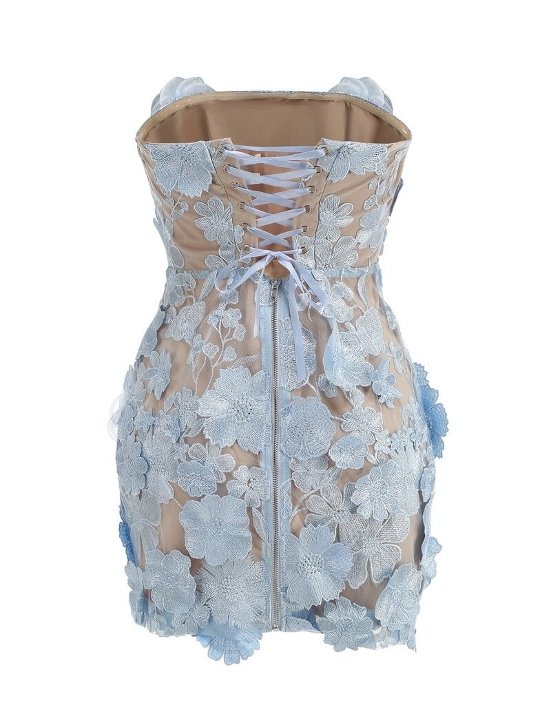 Ophelia 3D Floral Embroidered Strapless Mini Dress