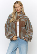 Patti Striped Snap Front Fleece Jacket