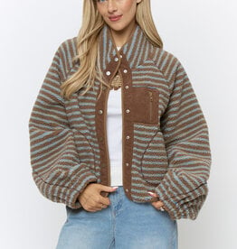 Patti Striped Snap Front Fleece Jacket