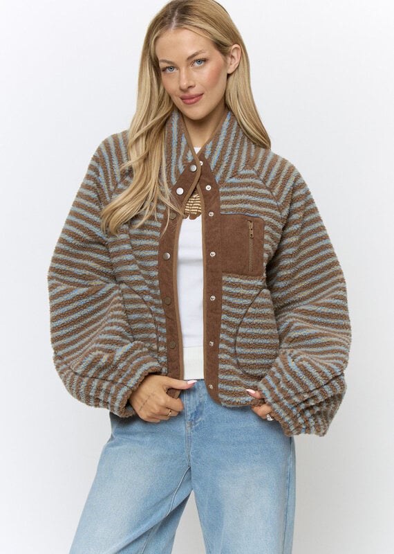 Patti Striped Snap Front Fleece Jacket