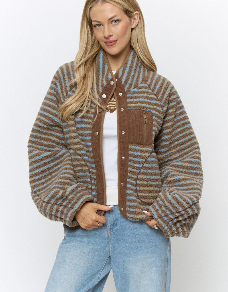 Patti Striped Snap Front Fleece Jacket