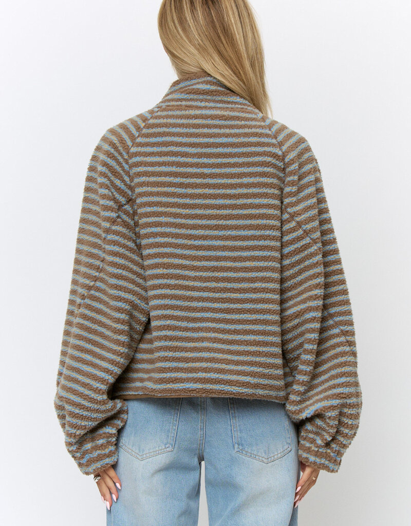Patti Striped Snap Front Fleece Jacket