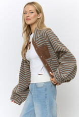 Patti Striped Snap Front Fleece Jacket
