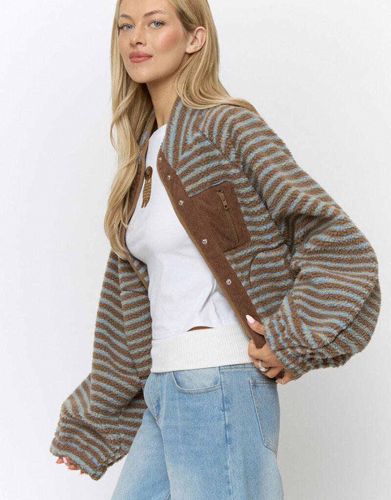 Patti Striped Snap Front Fleece Jacket