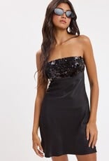 Sequin Bust Satin Strapless Mini Dress