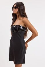 Sequin Bust Satin Strapless Mini Dress