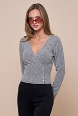 Long Sleeve Fitted Waist Button Surplice Sweater