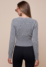 Long Sleeve Fitted Waist Button Surplice Sweater