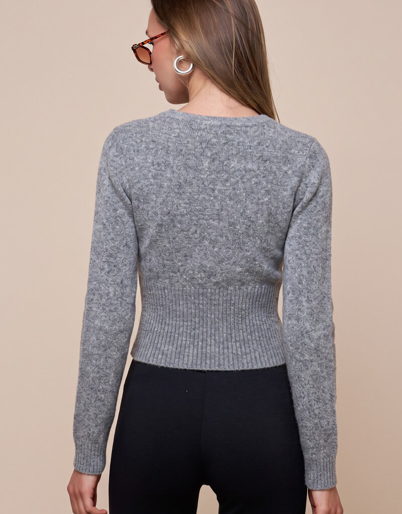 Long Sleeve Fitted Waist Button Surplice Sweater