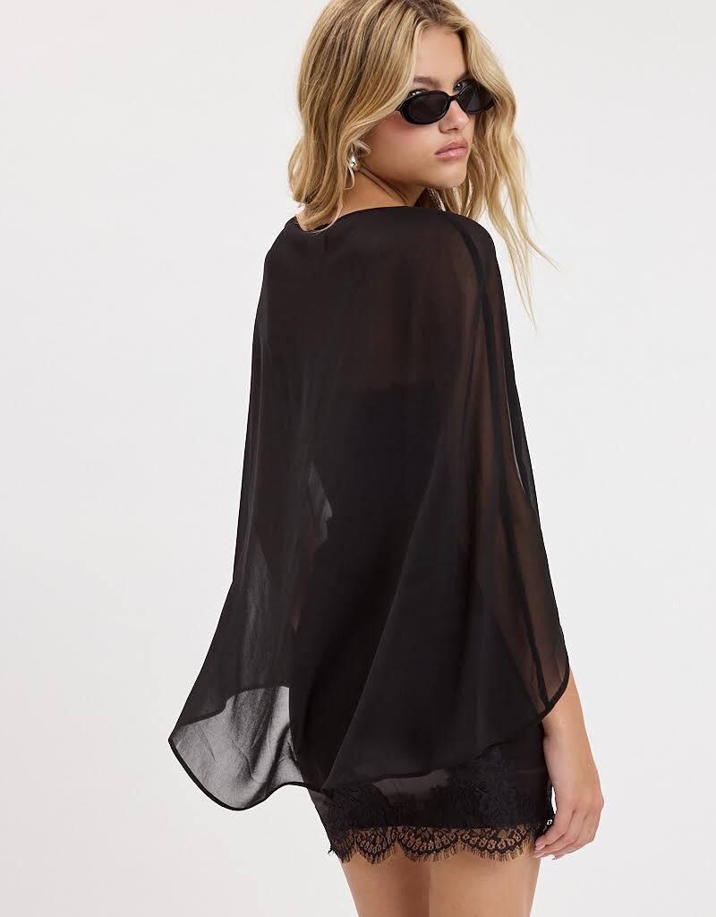 Thea Satin Strapless Mini Dress With Sheer Cape