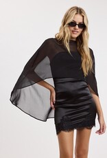 Thea Satin Strapless Mini Dress With Sheer Cape