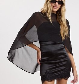 Thea Satin Strapless Mini Dress With Sheer Cape