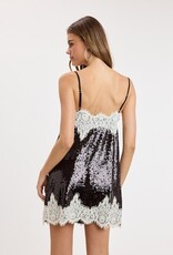Eliana Sequin Lace Trim Cami Strap Mini Dress