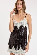 Eliana Sequin Lace Trim Cami Strap Mini Dress