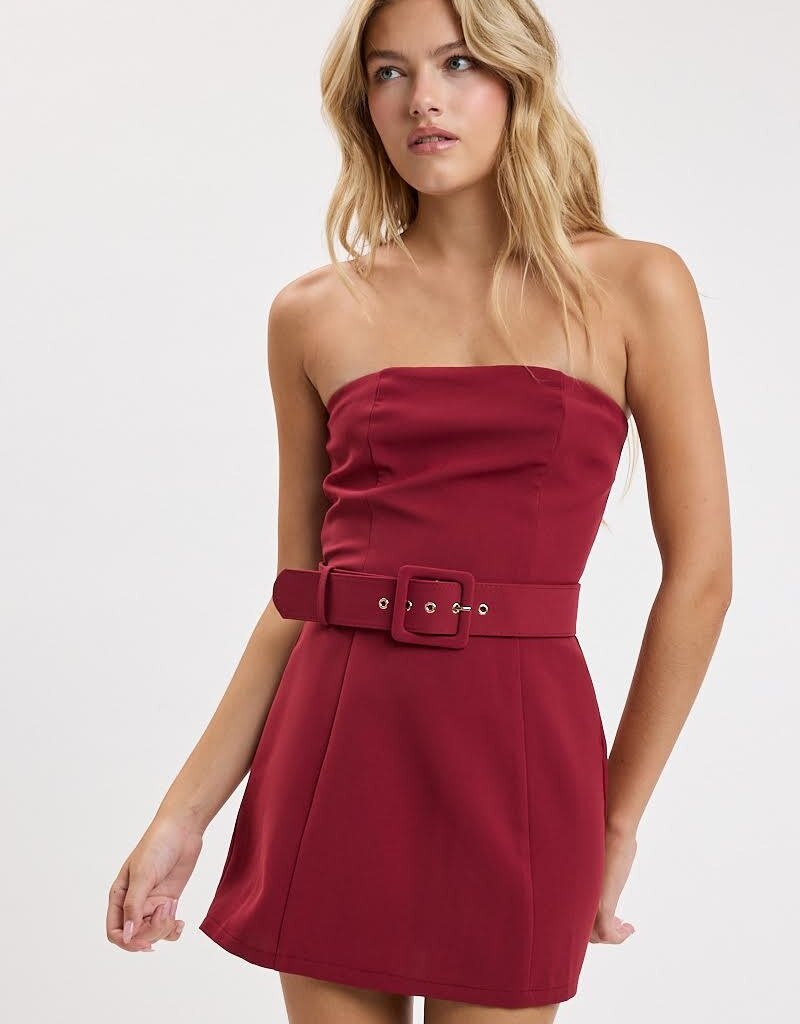 Ava Strapless Belted Skort Mini Dress