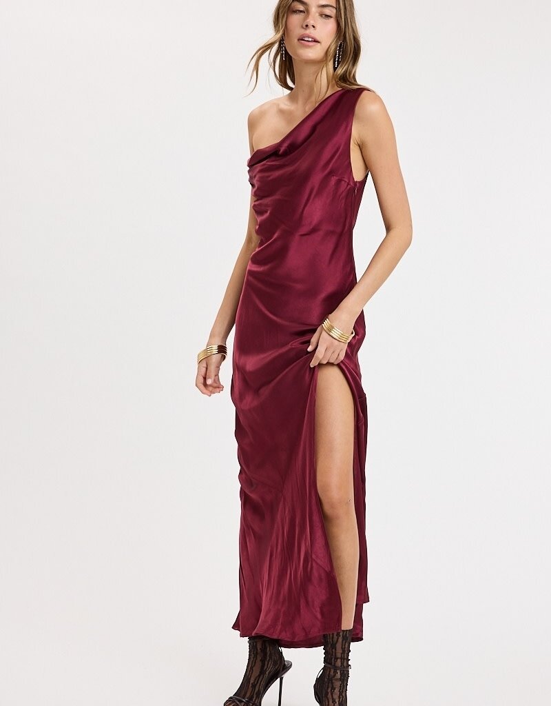 Eliza Satin Off The Shoulder Maxi Dress
