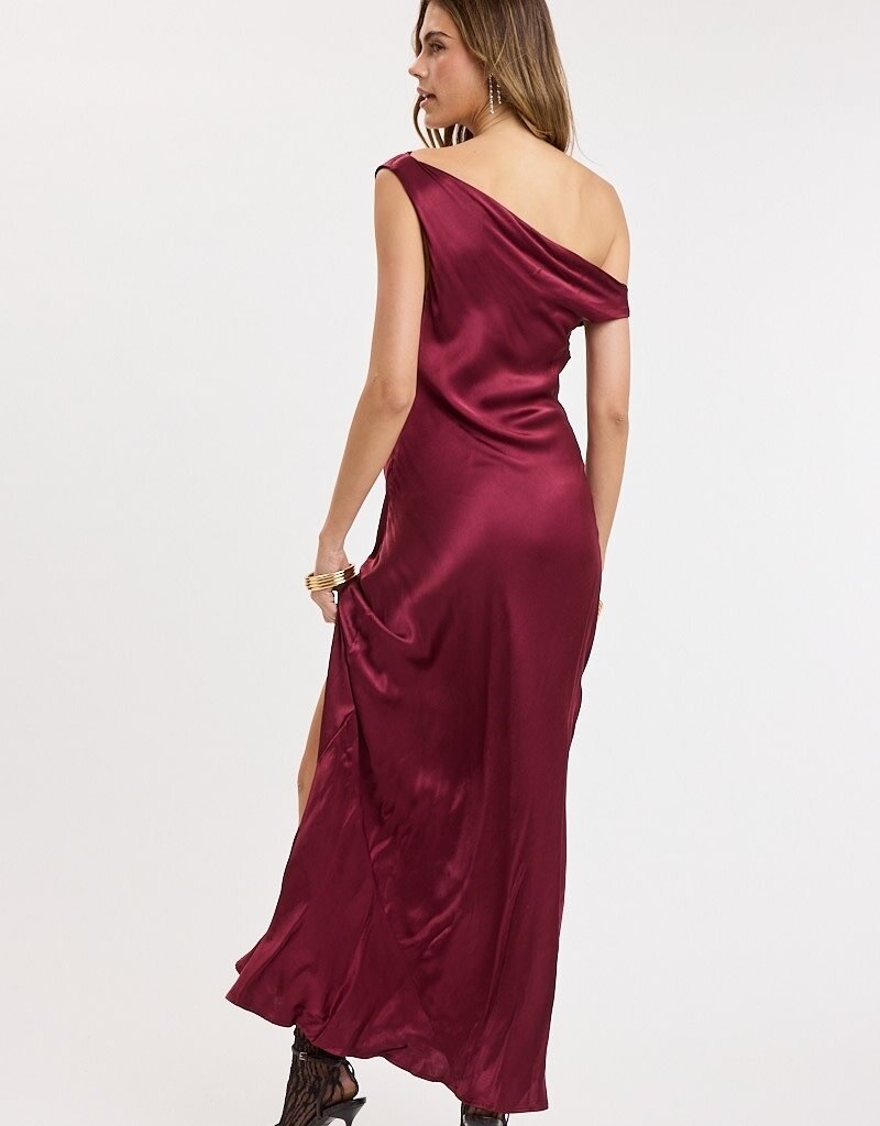 Eliza Satin Off The Shoulder Maxi Dress