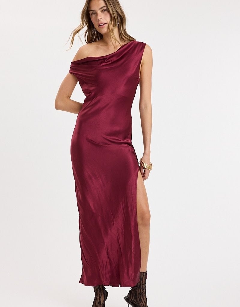 Eliza Satin Off The Shoulder Maxi Dress