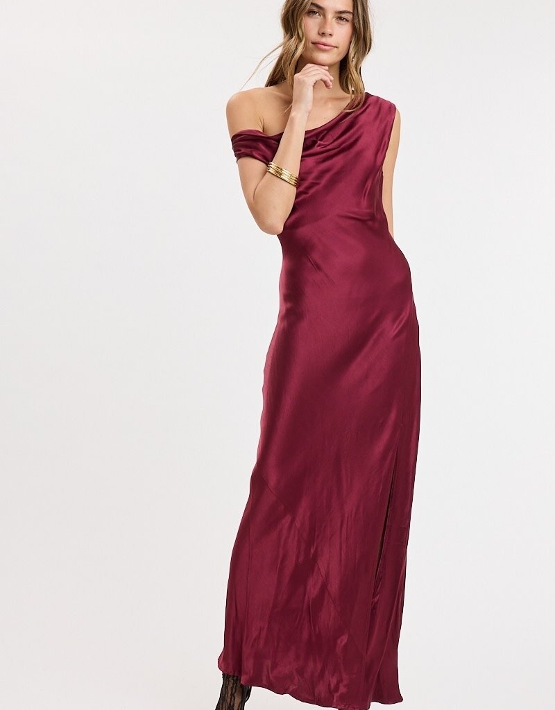 Eliza Satin Off The Shoulder Maxi Dress