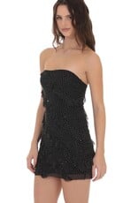 Lucy In The Sky Mesh Rhinestone Strapless Ruffle Mini Dress