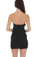 Lucy In The Sky Mesh Rhinestone Strapless Ruffle Mini Dress