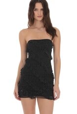 Lucy In The Sky Mesh Rhinestone Strapless Ruffle Mini Dress