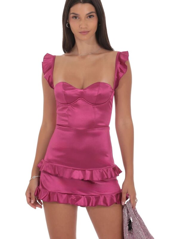 Lucy In The Sky Satin Ruffle Corset Bodycon Mini Dress