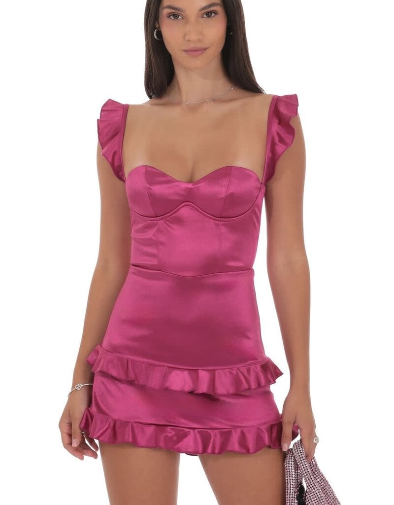 Lucy In The Sky Satin Ruffle Corset Bodycon Mini Dress