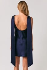 Cowl Neck Back Attached Scarf Satin Mini Dress