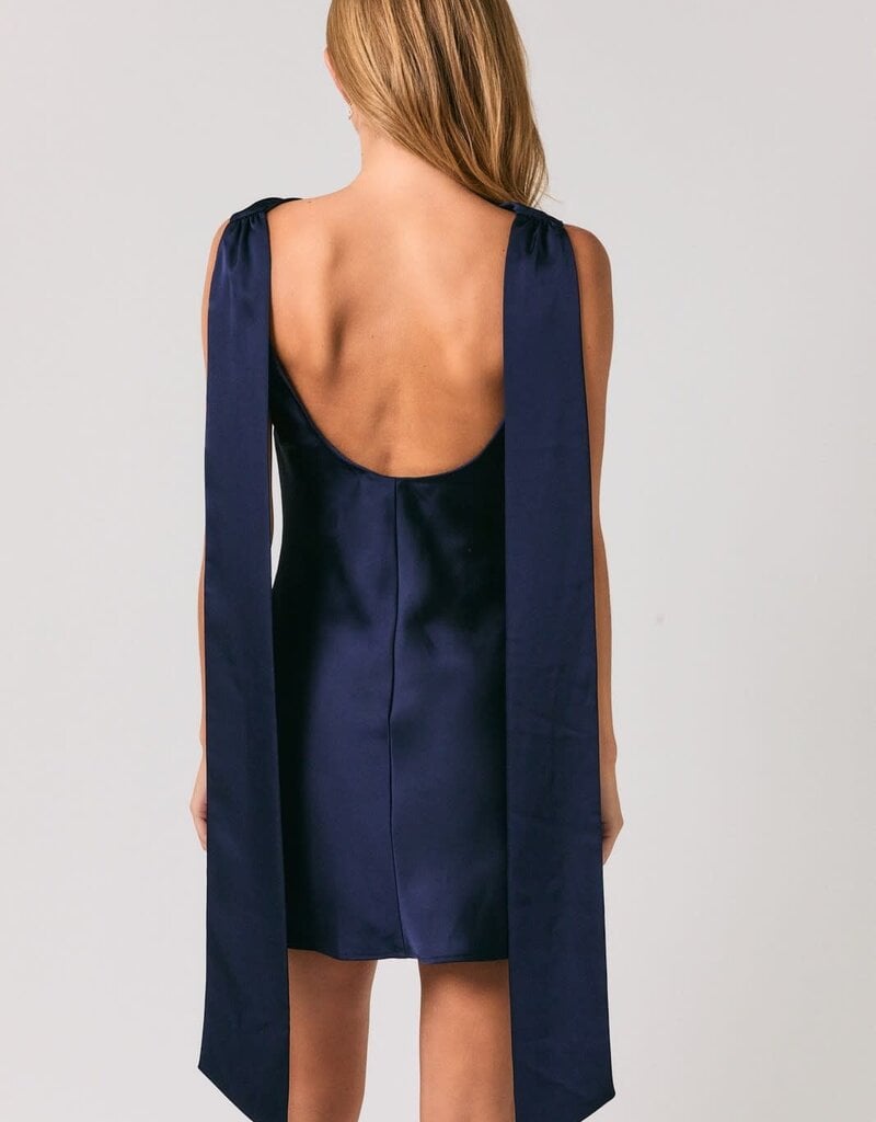 Cowl Neck Back Attached Scarf Satin Mini Dress