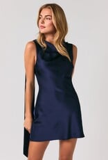 Cowl Neck Back Attached Scarf Satin Mini Dress