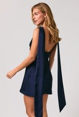 Cowl Neck Back Attached Scarf Satin Mini Dress