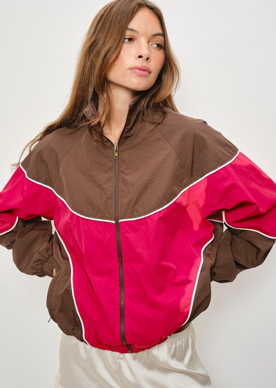 Funnel Neck Color Block Windbreaker Jacket
