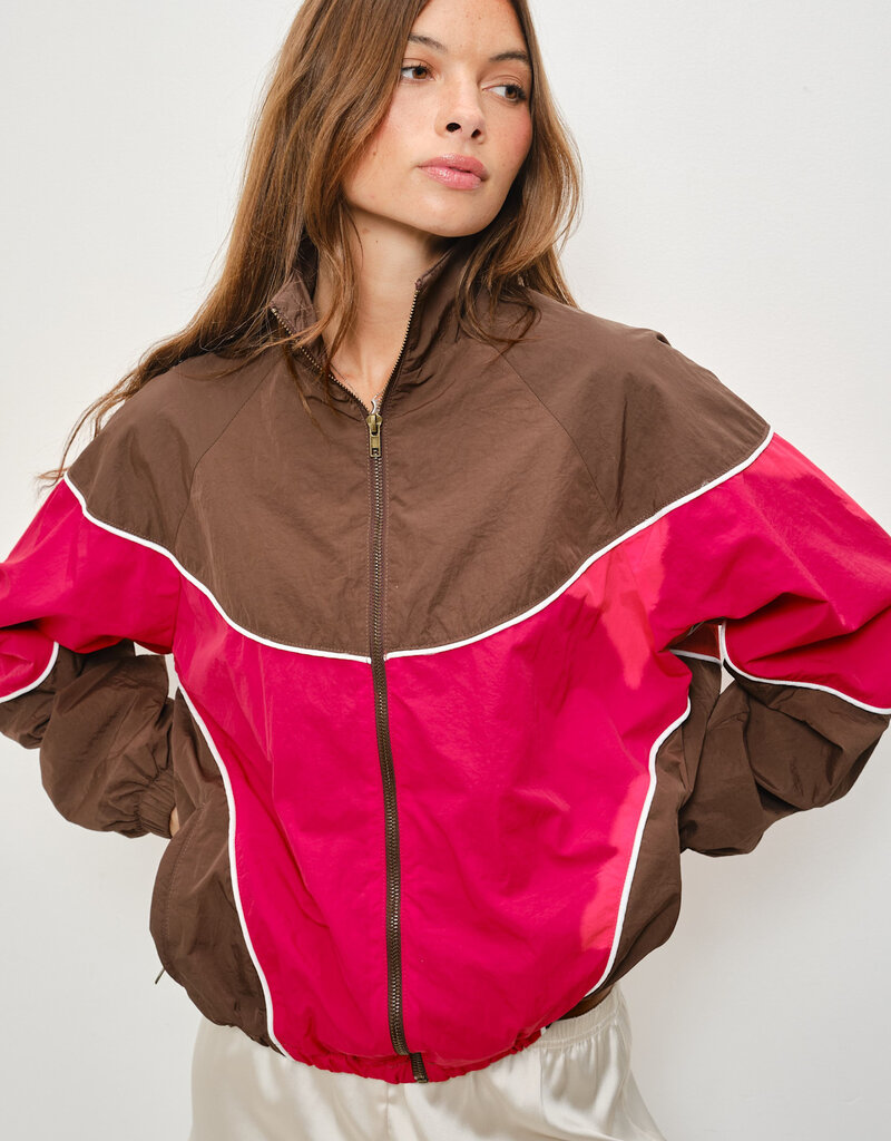 Funnel Neck Color Block Windbreaker Jacket
