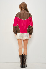 Funnel Neck Color Block Windbreaker Jacket