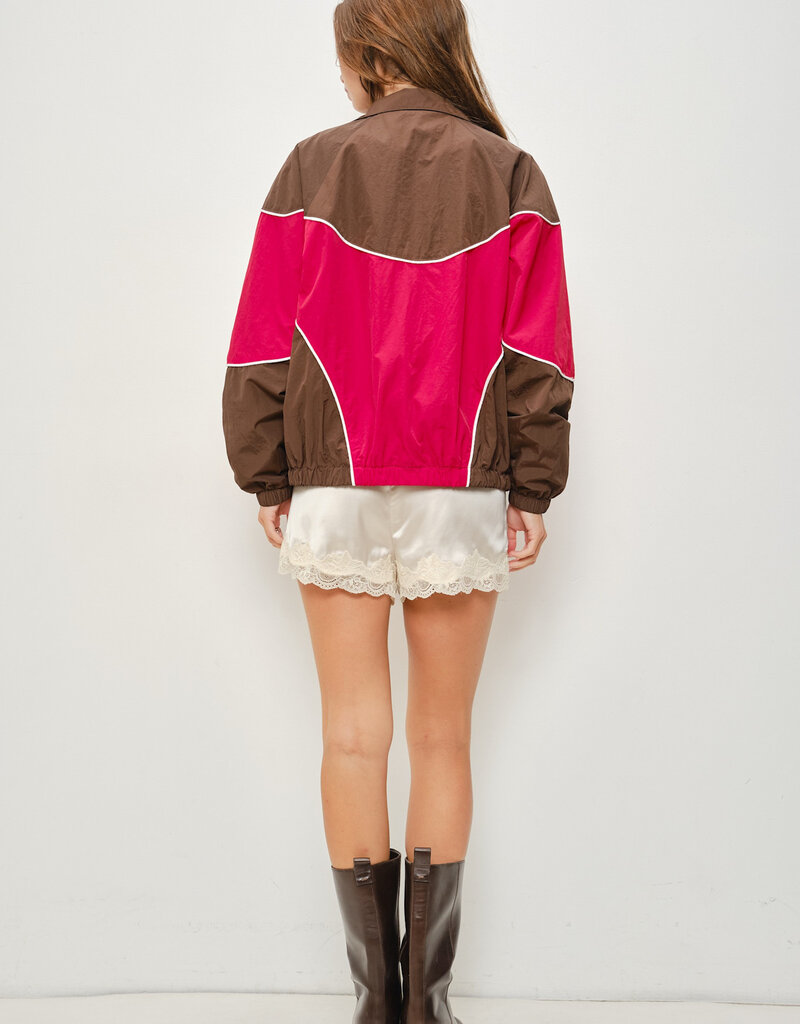 Funnel Neck Color Block Windbreaker Jacket