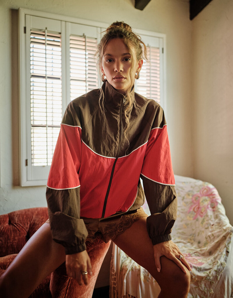 Funnel Neck Color Block Windbreaker Jacket