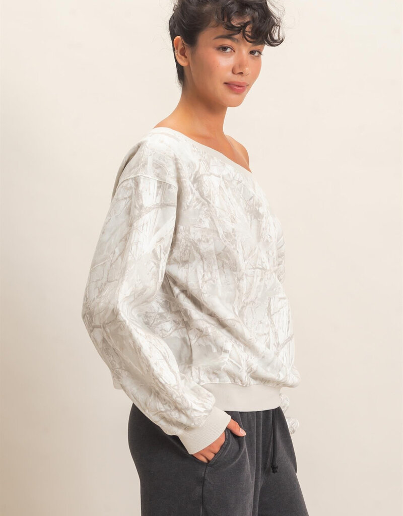 Tree Camouflage Off The Shoulder Sweatshirt