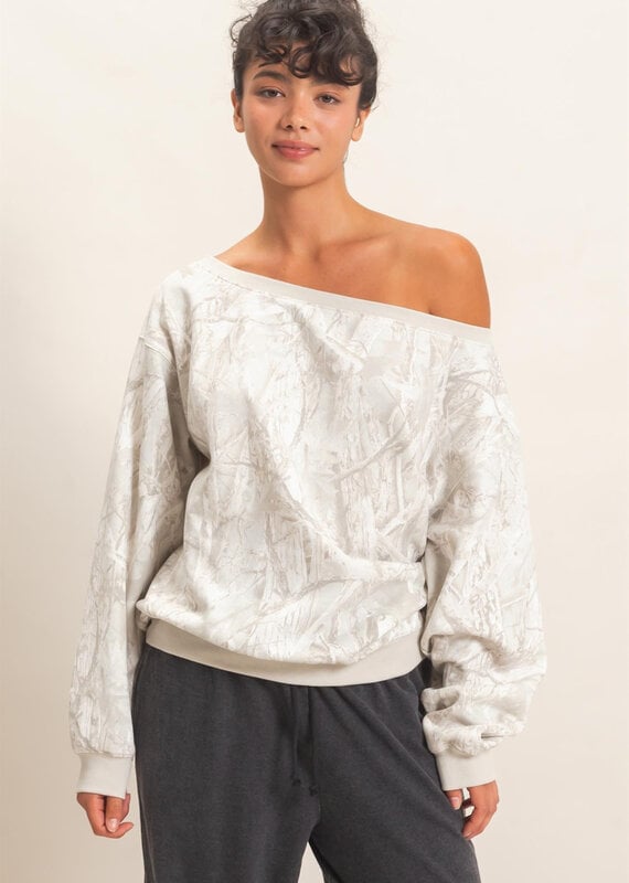 Tree Camouflage Off The Shoulder Sweatshirt