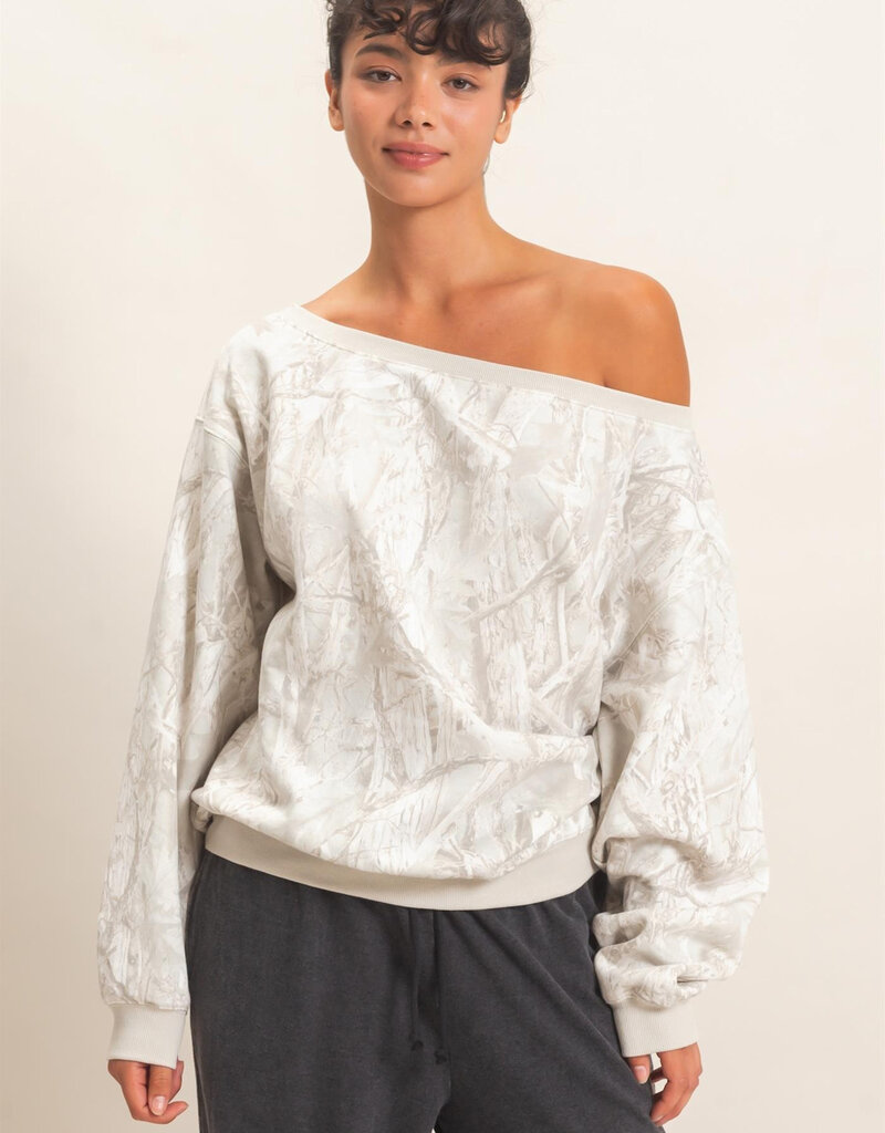 Tree Camouflage Off The Shoulder Sweatshirt