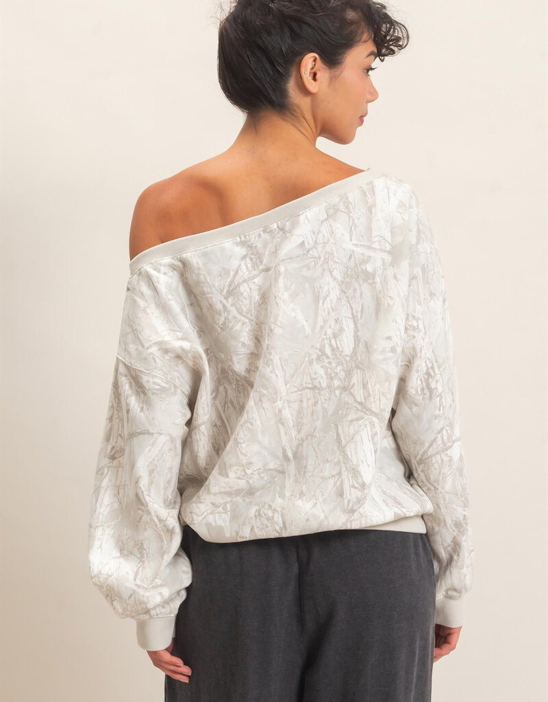 Tree Camouflage Off The Shoulder Sweatshirt