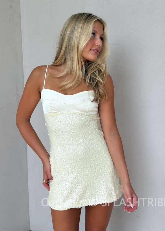 Everly Satin Bust Tiny Sequin Mini Dress