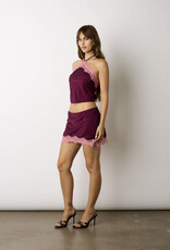 Maryam Satin Halter Lace Trim Crop Top