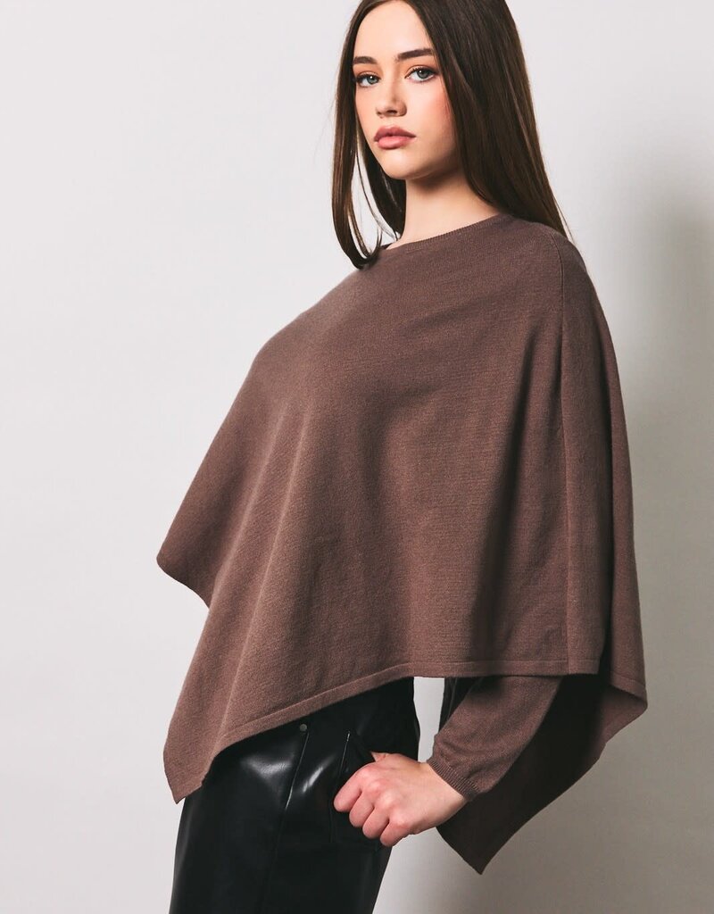 Asymmetrical Cape Overlay Long Sleeve Knit Sweater