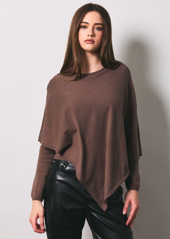 Asymmetrical Cape Overlay Long Sleeve Knit Sweater