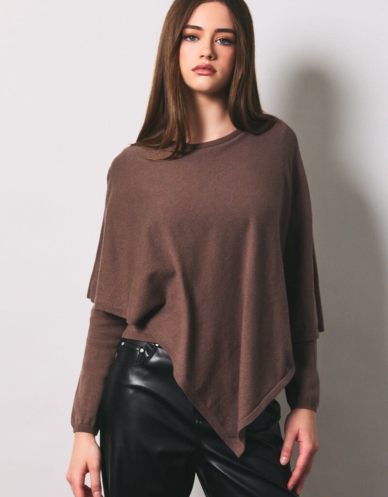 Asymmetrical Cape Overlay Long Sleeve Knit Sweater